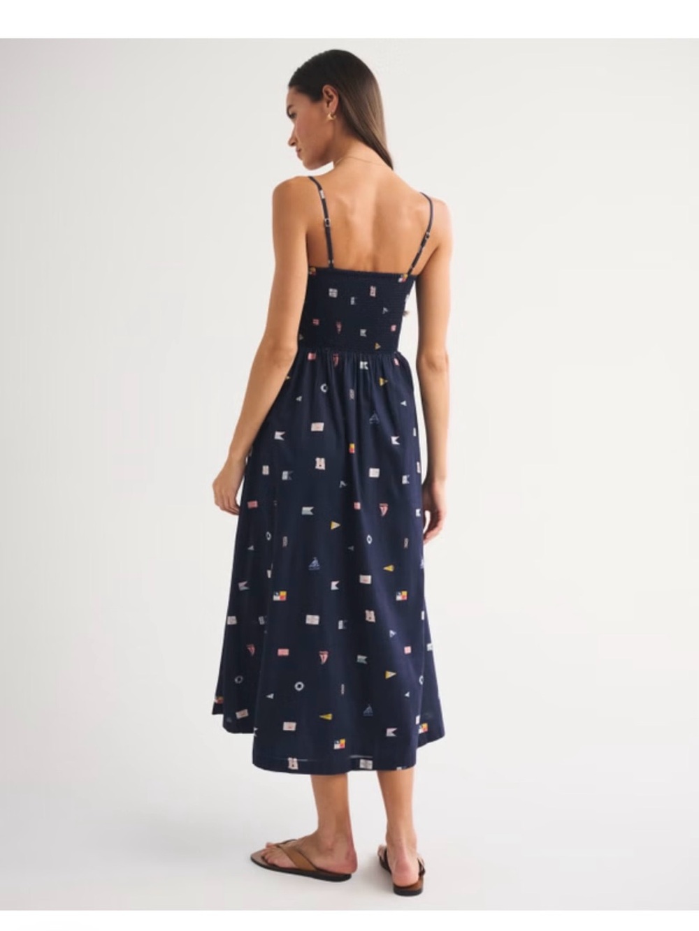 Abercrombie Sydney Navy Printed Smocked Dipped-Waist Midi Dress - xs - Picture 4 of 4